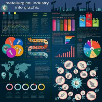 Set of elements and tools of metallurgical industry for creating infograpics. イラスト素材