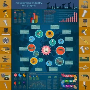Set of elements and tools of metallurgical industry for creating infograpics Stock Illustration