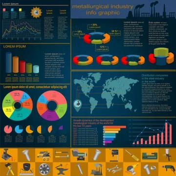 Set of elements and tools of metallurgical industry for creating infograpics 스톡 일러스트