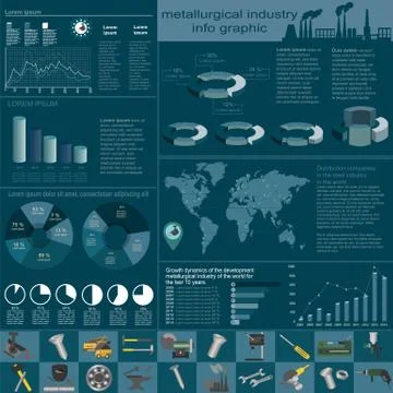 Set of elements and tools of metallurgical industry for creating infograpics Illustrazione stock