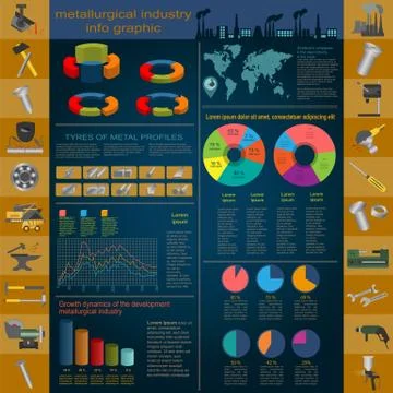 Set of elements and tools of metallurgical industry for creating infograpics Stock Illustration