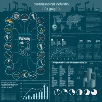 Set of elements and tools of metallurgical industry for creating infograpics Stock Illustration