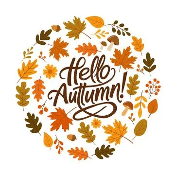 A set of elements on an autumn theme, collected in a circle. Lettering Hell.. イラスト素材