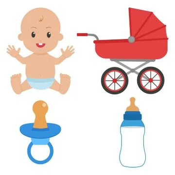 Set of elements for babys postcards. Vector illustration. Stock Illustration