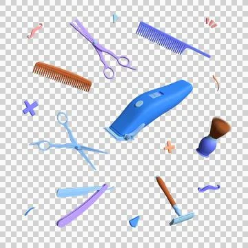 Set of elements for a barbershop. 3d rendering Stock Illustration