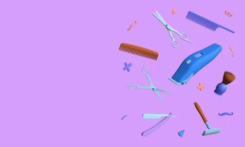 Set of elements for a barbershop. Different tools for hair care Stock Illustration