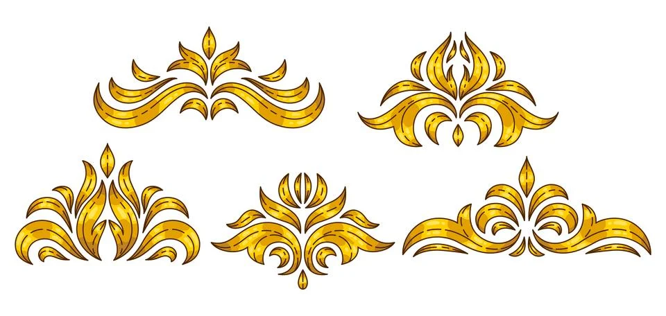 Set of elements in baroque style. Decorative curling plant. Illustrazione stock