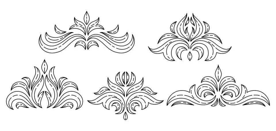 Set of elements in baroque style. Decorative curling plant. Illustrazione stock