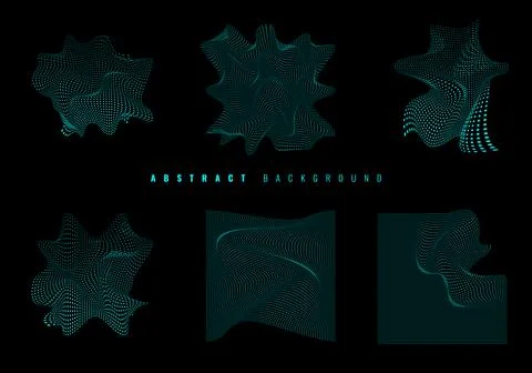 Set of elements blue glowing wavy particles modern wireframe background and t イラスト素材