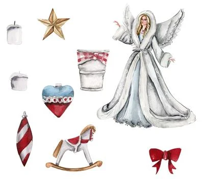 Set of elements for Christmas. Watercolor hand drawn illustration for invitat Illustrazione stock