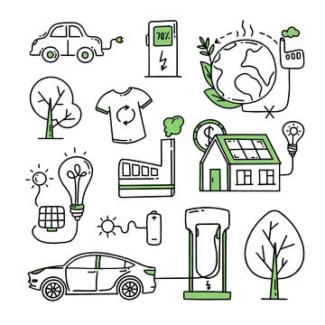 A set of elements. Co2 concept of climate change. Recycling. Separation of ga Stock Illustration