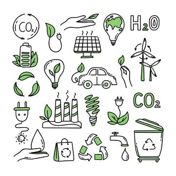 A set of elements. Co2 concept of climate change. Recycling. Separation of ga Stock Illustration