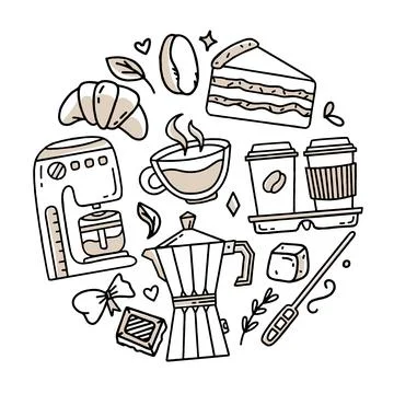 A set of elements for a coffee shop To use for posters banners postcards and Stock Illustration