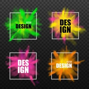 Set elements with color powder splash, realistic vector illustration isolated. Illustrazione stock
