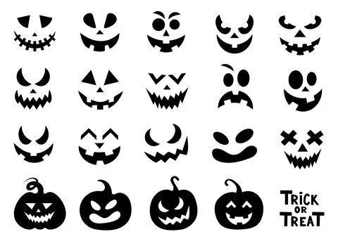 Set of elements for creating a pumpkin face for Halloween.Vector illustration Illustrazione stock