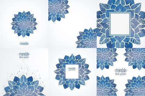 Set of elements for design with blue flower mandala Illustrazione stock