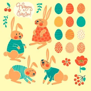 Set of elements for design Happy Easter. 스톡 일러스트