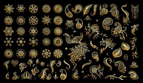 Set of elements for design in mehendi. Stock Illustration