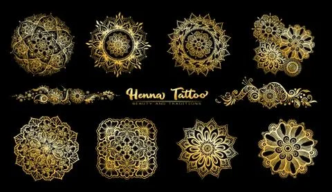 Set of elements for design in mehendi. Stock Illustration