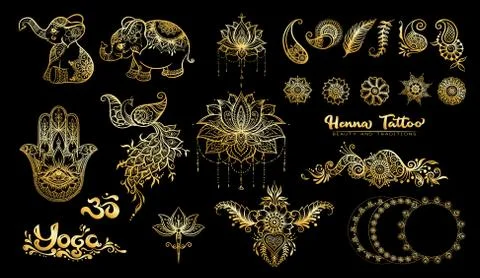 Set of elements for design in mehendi. Illustrazione stock