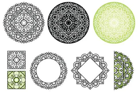 Set elements from floral mandala. Vector mandala collection in black 스톡 일러스트