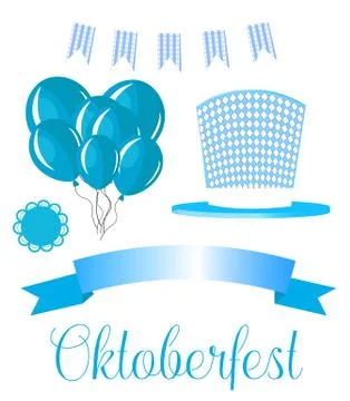 Set of elements for the German Oktoberfest beer festival. hat, balloons and r Stock Illustration
