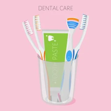 Set of elements in a glass, for dental care. Stock Illustration