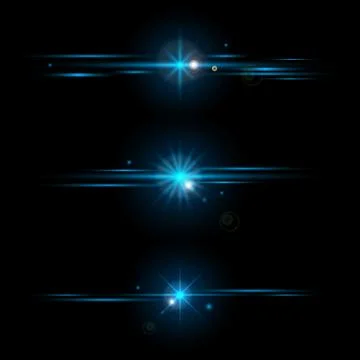 Set of elements glowing blue light effects collection isolated on black backg Stock Illustration