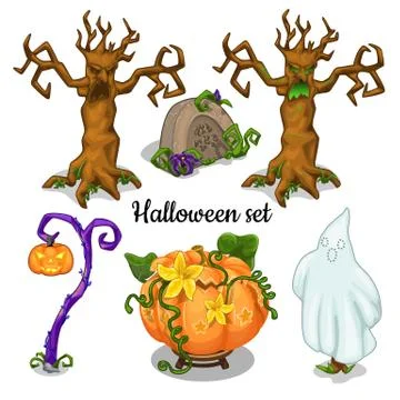 Set of elements for greeting cards, posters, party invitations Halloween. Vector Stock Illustration