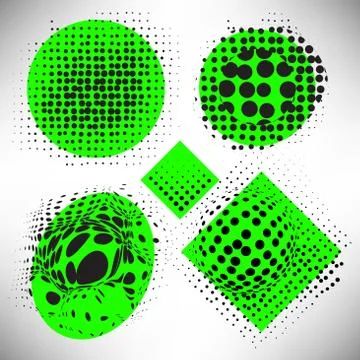 Set of elements of halftone dotted background dotwork Illustrazione stock