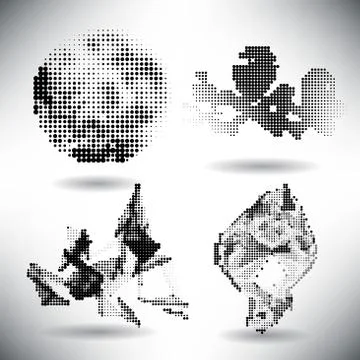 Set of elements of halftone dotted background dotwork Stock Illustration
