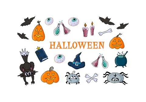 Set of elements for Halloween holiday design 스톡 일러스트