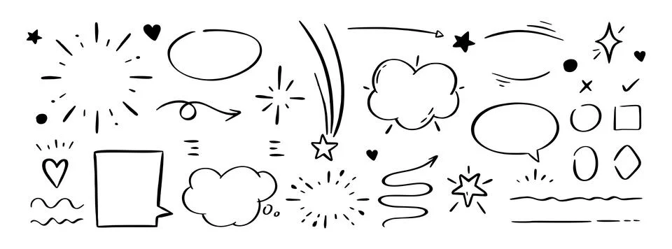 A set of elements of highlighting arrows underscores, speech bubble brush str Stockillustratie