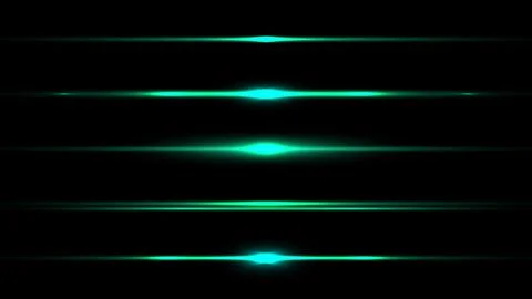 Set of elements horizontal glowing green light ray effect isolated on black b Stock Illustration