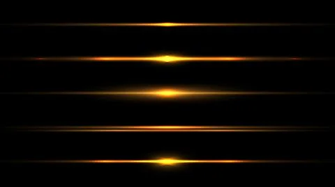 Set of elements horizontal glowing light ray effect isolated on black backgro Stock Illustration