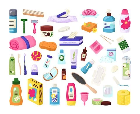 Set elements for hygiene bath product, vector illustration. Hygiene products for Stockillustratie