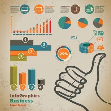 Set elements of infographics with thumbs up sign in vintage style Stock Illustration