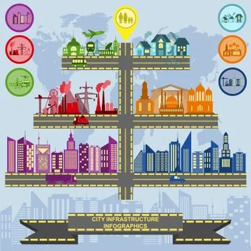 Set of elements infrastructure city, vector infographics Stock Illustration