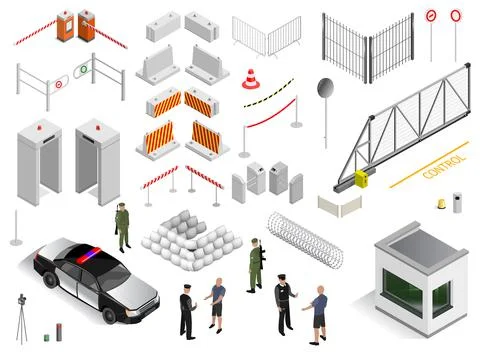 Set of elements infrastructure security military zone Stock Illustration