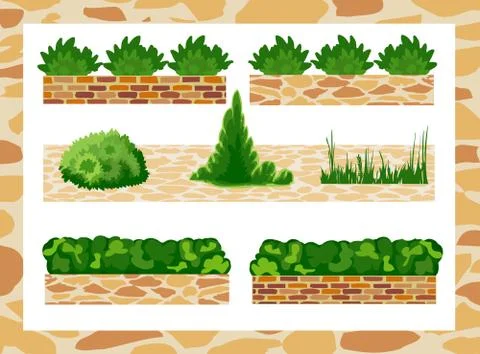 Set of elements for landscape decor Stock Illustration