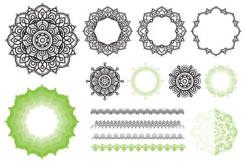 Set elements from mandala frames, brushes. Zen mandala for your creative Stock Illustration