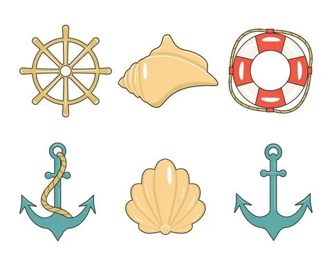 Set of elements marine theme Stock Illustration