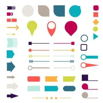 Set of elements, markers, arrows and dividers for design Illustrazione stock