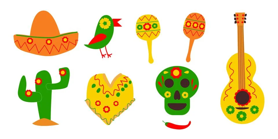 Set of elements for mexican day of the dead Illustrazione stock