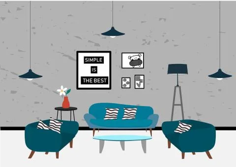 Set of elements for minimal modern living room. Flat design vector Illustrazione stock