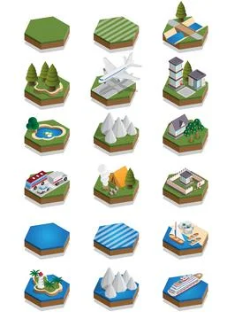 A set of elements of the modern landscape. Stock Illustration