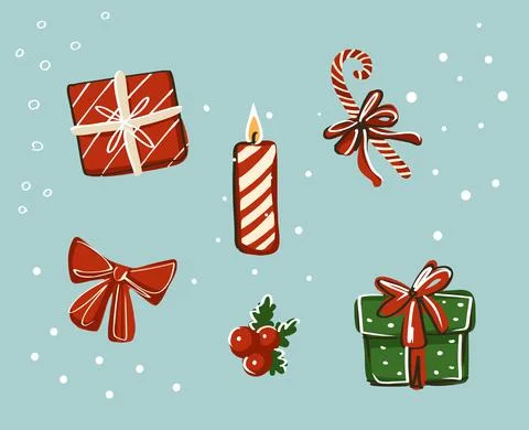 A set of elements for the New Year and Christmas holidays. Gifts, a candle, a Stock Illustration