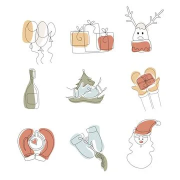 Set of elements for the New Year theme. Clipart, elements for the design of c Stock Illustration