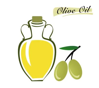 Set of elements of olive oil. Branch with green olives Stock Illustration
