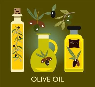 Set of the elements. Olives, olive oil, branch Stock Illustration